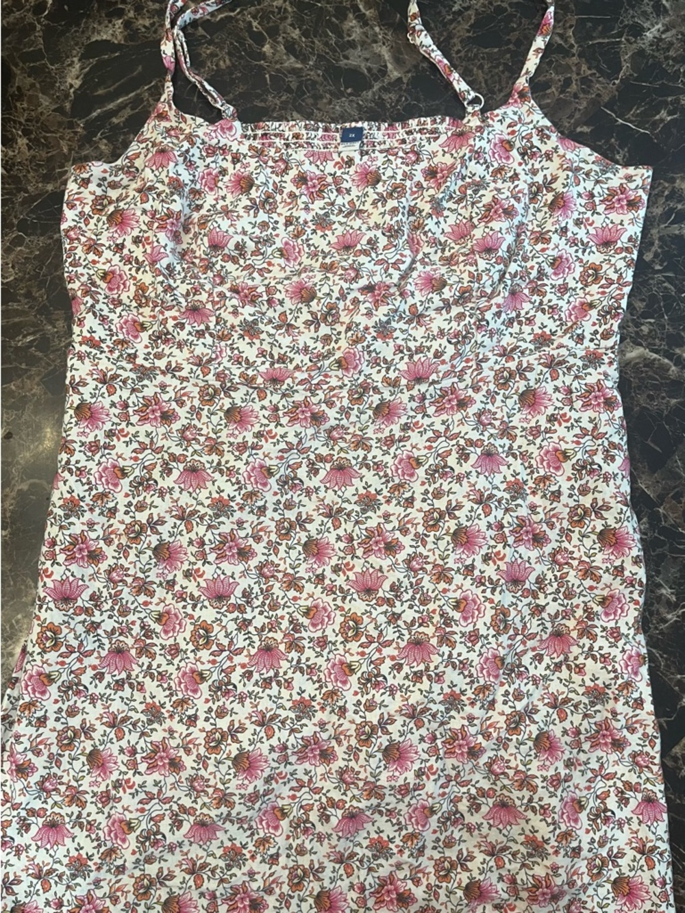 Linen blend Floral Pink White Spaghetti Strap Sundress
